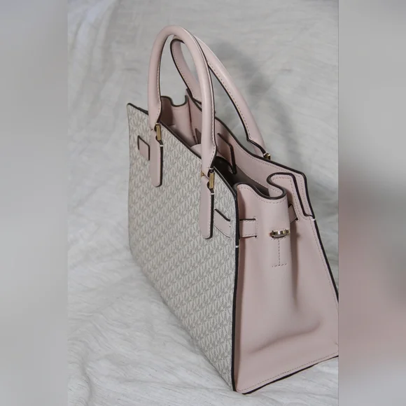 Michael Kors Pink and Cream Satchel with Gold-Tone Hardware
